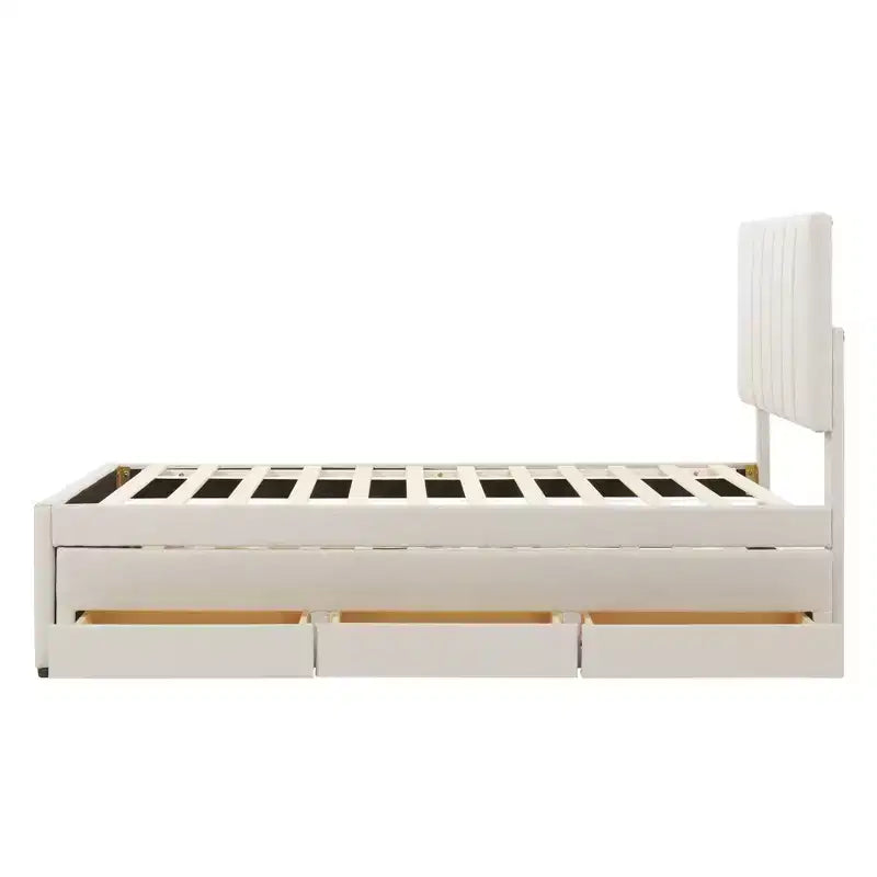 Luxystar Linen Upholstered Platform Bed with Trundle and 3 Drawers for Living Room