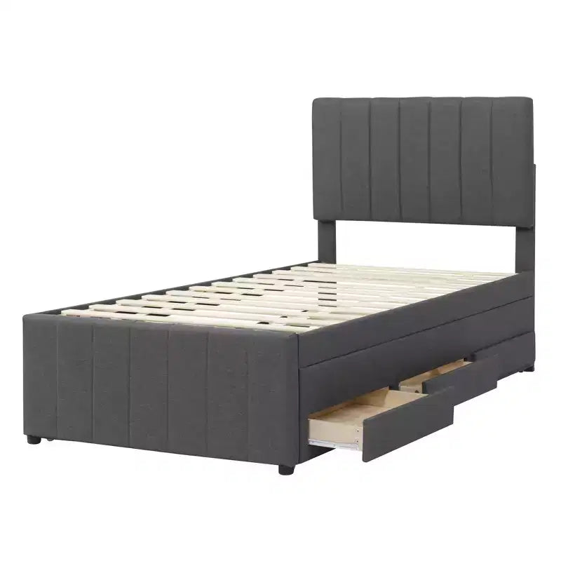 Luxystar Linen Upholstered Platform Bed with Trundle and 3 Drawers for Living Room