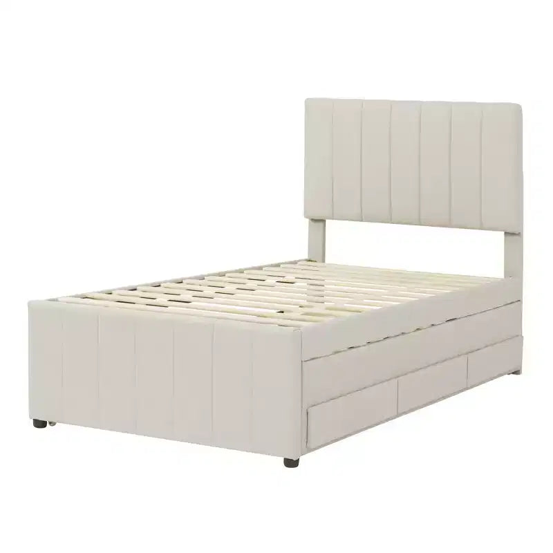 Luxystar Linen Upholstered Platform Bed with Trundle and 3 Drawers for Living Room