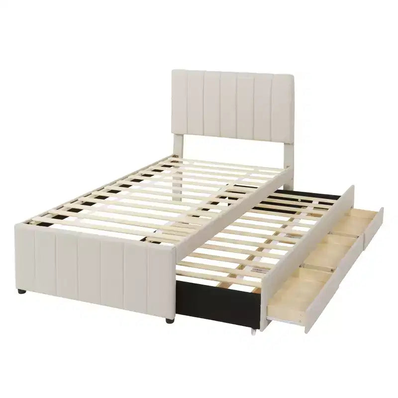 Luxystar Linen Upholstered Platform Bed with Trundle and 3 Drawers for Living Room