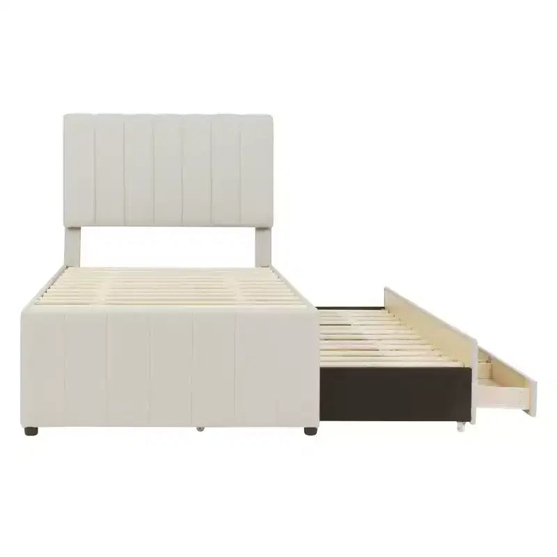 Luxystar Linen Upholstered Platform Bed with Trundle and 3 Drawers for Living Room