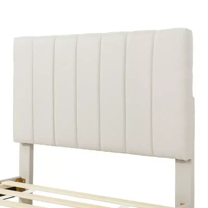 Luxystar Linen Upholstered Platform Bed with Trundle and 3 Drawers for Living Room
