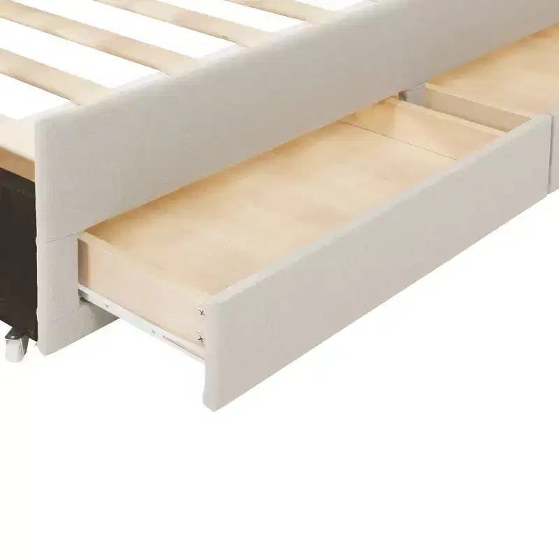 Luxystar Linen Upholstered Platform Bed with Trundle and 3 Drawers for Living Room