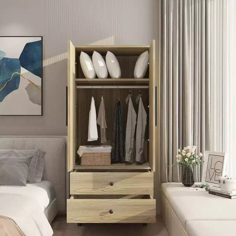 Oak 2 Doors 2 Drawers Wooden Armoire