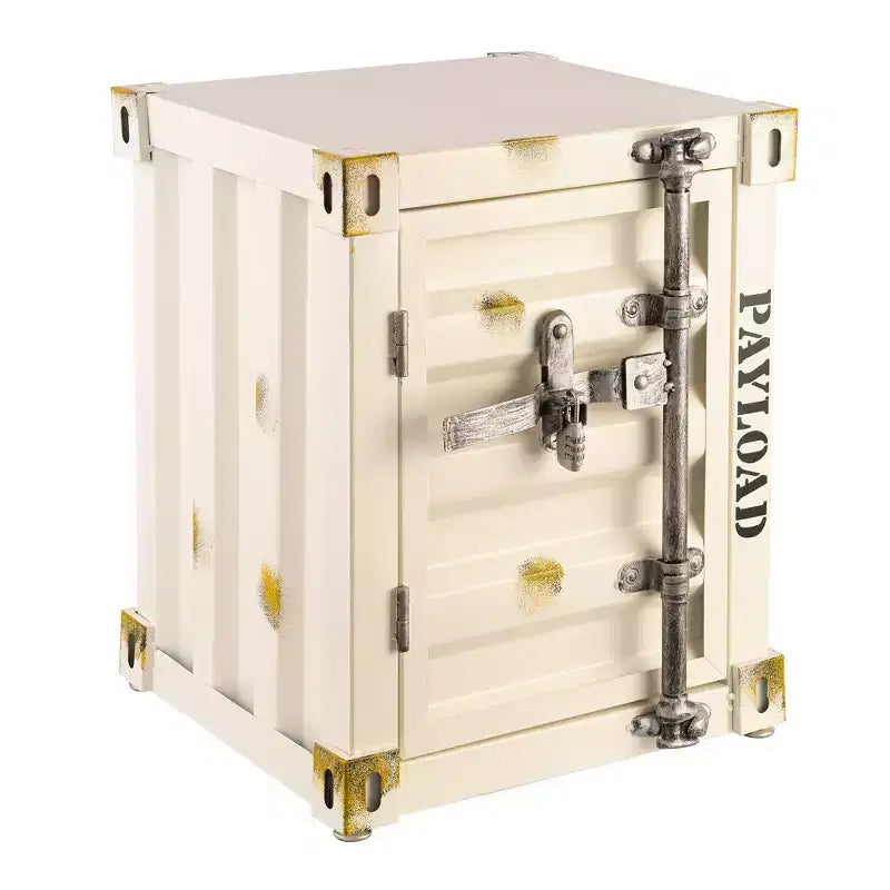 Industrial style shipping container storage cabinet side table end table