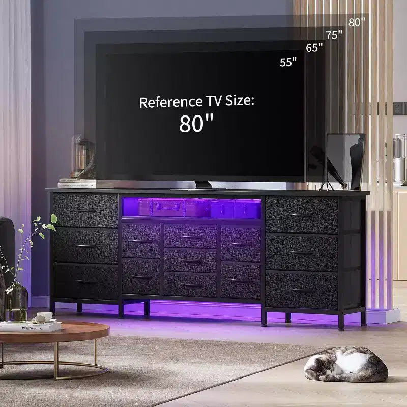 Acekool 13-Drawer Long TV Stand Dresser with Power Outlet, Wide Entertainment Center Storage Organizer for Bedroom, Living Room, Entryway