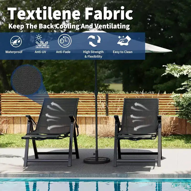 Outdoor Patio Folding Chair with Armrests & Footrest, Adjustable 10-Position Reclining Lounge Chair, Portable for Garden, Camping