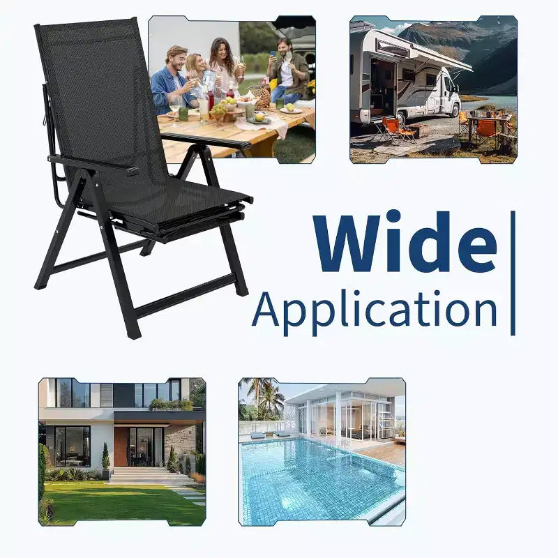 Outdoor Patio Folding Chair with Armrests & Footrest, Adjustable 10-Position Reclining Lounge Chair, Portable for Garden, Camping