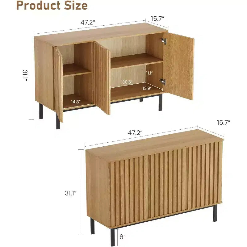 Sideboard Buffet Cabinet with Fluted Doors, Modern Wood Storage Cabinet with Adjustable Shelf, Freestanding Coffee Bar for Dining Room, Living Room