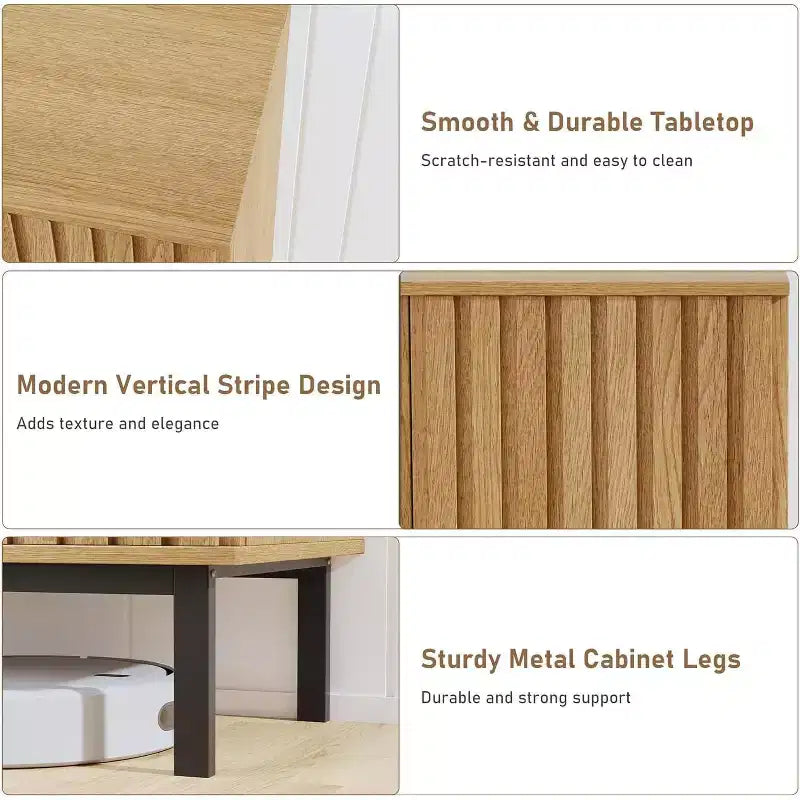 Sideboard Buffet Cabinet with Fluted Doors, Modern Wood Storage Cabinet with Adjustable Shelf, Freestanding Coffee Bar for Dining Room, Living Room