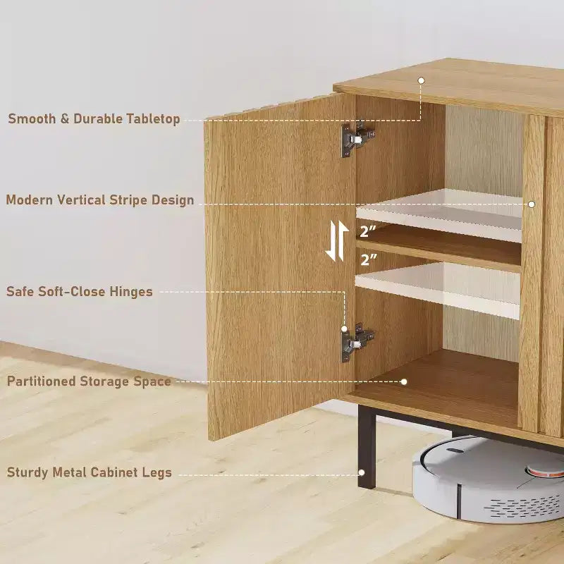 Sideboard Buffet Cabinet with Fluted Doors, Modern Wood Storage Cabinet with Adjustable Shelf, Freestanding Coffee Bar for Dining Room, Living Room