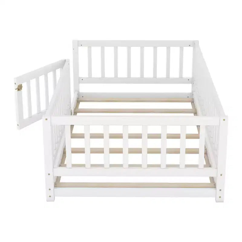 TUYOHW Montessori Floor Bed with Slat Support for Kids,Solid Pine Wood Bed Frame,Slatted Low Profile Bed with Doors,300lbs Capacity