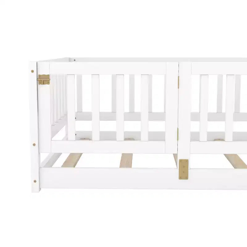 TUYOHW Montessori Floor Bed with Slat Support for Kids,Solid Pine Wood Bed Frame,Slatted Low Profile Bed with Doors,300lbs Capacity