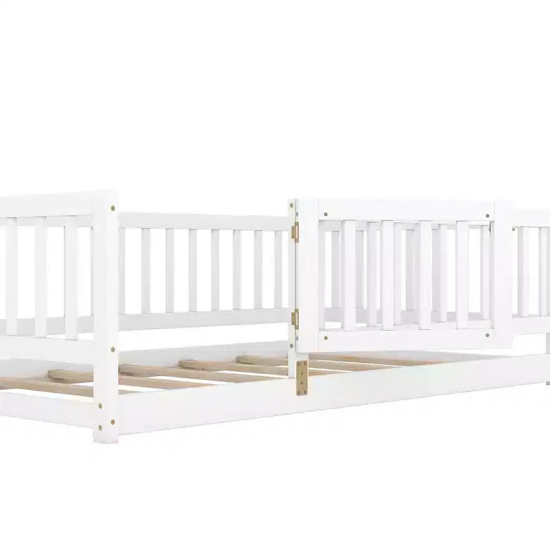 TUYOHW Montessori Floor Bed with Slat Support for Kids,Solid Pine Wood Bed Frame,Slatted Low Profile Bed with Doors,300lbs Capacity