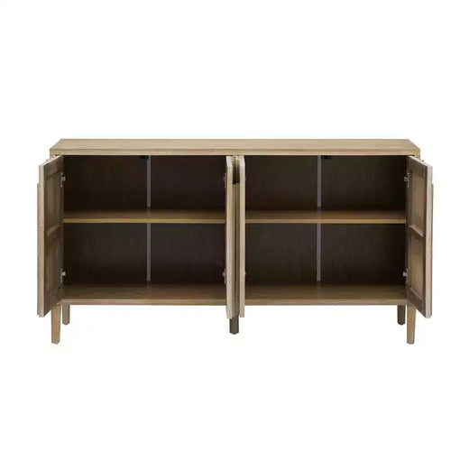 60 4-Door Sideboard,Hidden Handle,Distinctive Solid Ash Veneer Buffet with Storage Farmhouse Sideboard TV Stand Natural