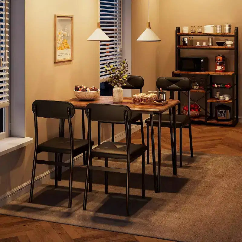 Dining Table and Chair Set for 4, Wood Kitchen Table with Upholstered Chairs for Kitchen Room
