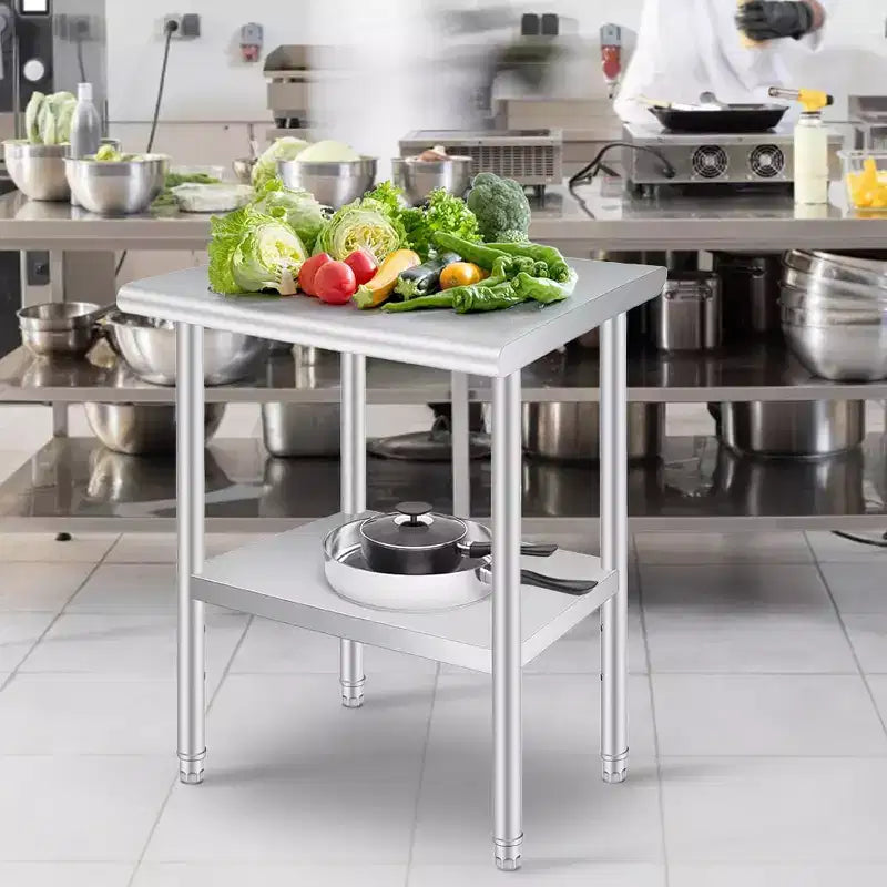 Stainless Steel Work Desk with Wheels, Heavy-duty Commercial Workbench, Adjustable, Suitable for Restaurants, Kitchens, Bars, Garages