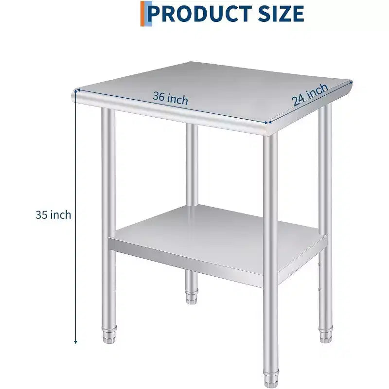 Stainless Steel Work Desk with Wheels, Heavy-duty Commercial Workbench, Adjustable, Suitable for Restaurants, Kitchens, Bars, Garages