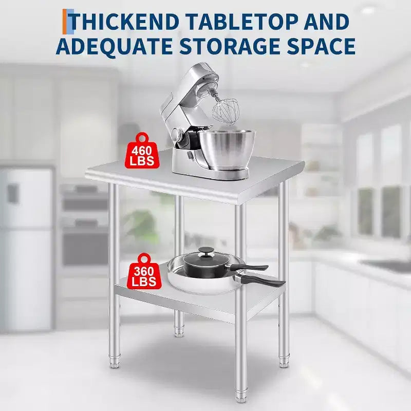 Stainless Steel Work Desk with Wheels, Heavy-duty Commercial Workbench, Adjustable, Suitable for Restaurants, Kitchens, Bars, Garages