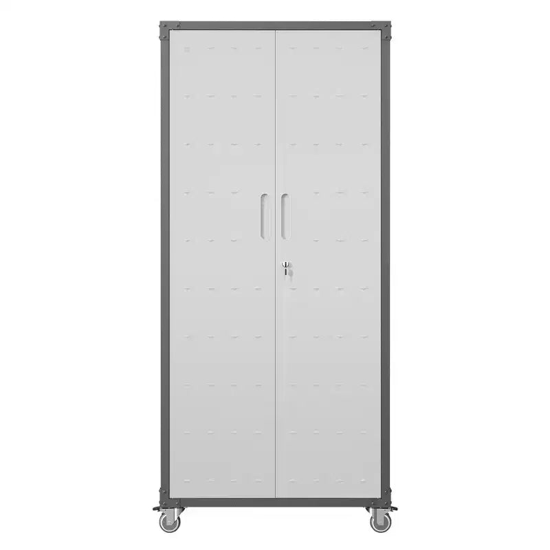 VIYET 71H Heavy-Duty Steel Garage Cabinet with Wheels & Lock - Adjustable Shelves, Hinged Doors, Mobile Organizer for Garage/Home/Office/School