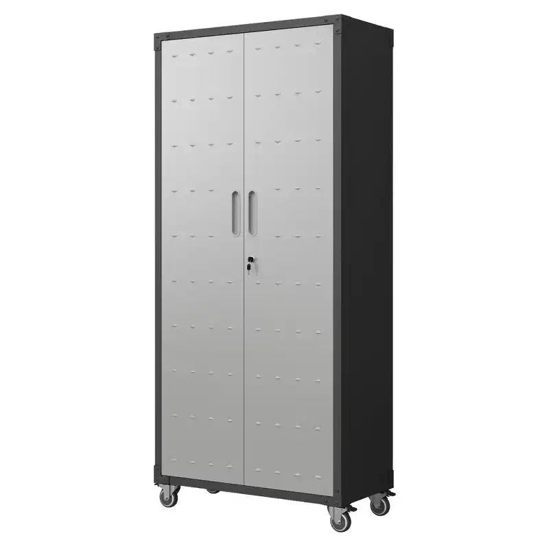 VIYET 71H Heavy-Duty Steel Garage Cabinet with Wheels & Lock - Adjustable Shelves, Hinged Doors, Mobile Organizer for Garage/Home/Office/School