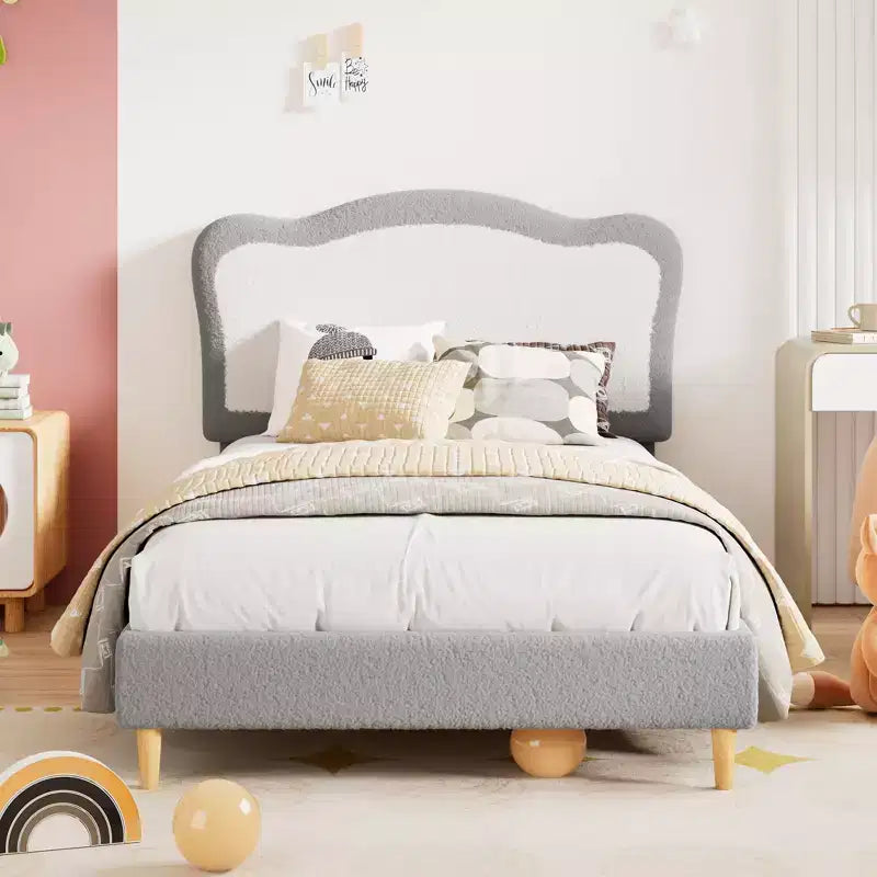 Coolmee Magic Ring Full Berber-Fleece Bed, 350 lb Solid-Wood Legs, Velcro MDF Slats, Noise-Free, Tool-Free Assembly for Kids, Gray