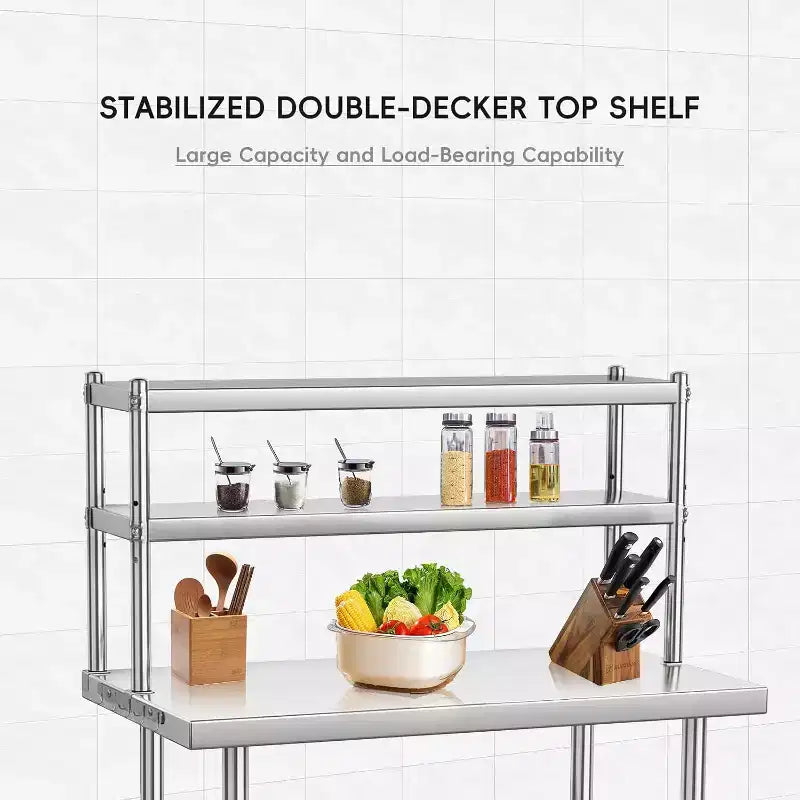 48 x 24-inch Stainless Steel Office Desk with Adjustable Shelves and Hooks, Suitable for Restaurants, Homes and Hotels, NSF Heavy-duty Table