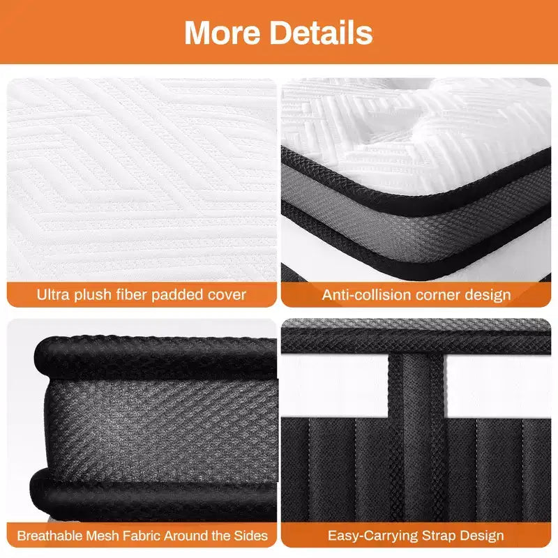 Queen Mattress, 14 Inch Gel Memory Foam Hybrid Mattress in a Box, Cooling & Breathable Design, Zoned Pressure Relief, Medium Firm Feel