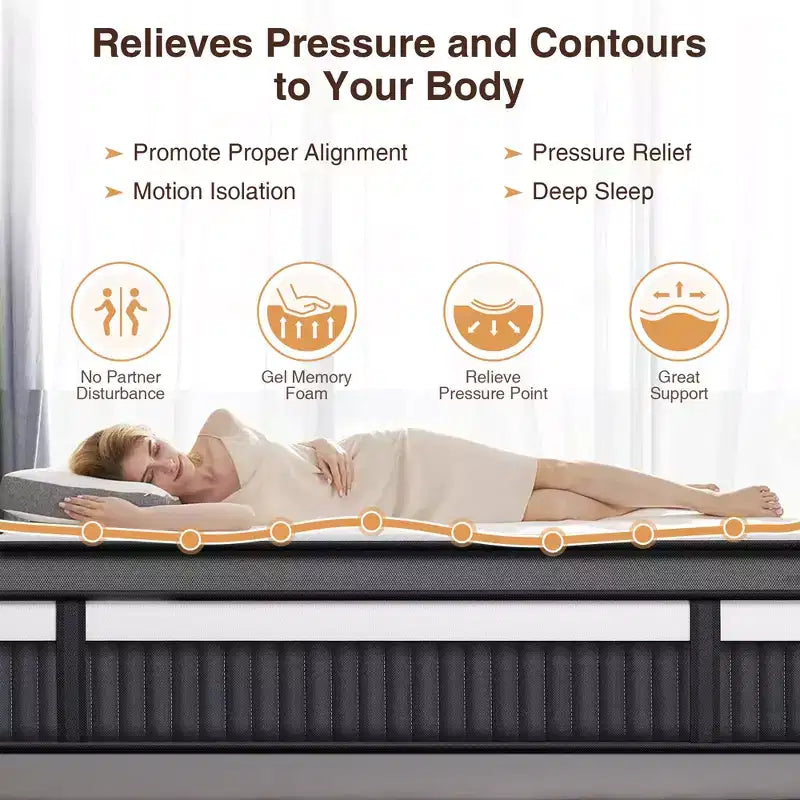 Queen Mattress, 14 Inch Gel Memory Foam Hybrid Mattress in a Box, Cooling & Breathable Design, Zoned Pressure Relief, Medium Firm Feel