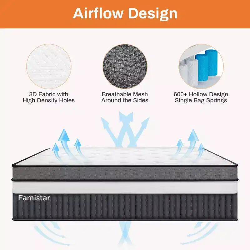 Queen Mattress, 14 Inch Gel Memory Foam Hybrid Mattress in a Box, Cooling & Breathable Design, Zoned Pressure Relief, Medium Firm Feel