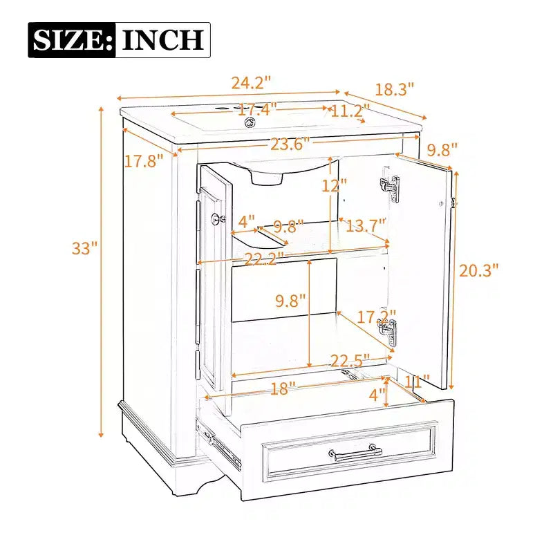 JVNOXK 24'' Bathroom Vanity with Ceramic Sink Combo, Modern Freestanding Storage Cabinet with Silver Handles, Soft Closing Doors-Green