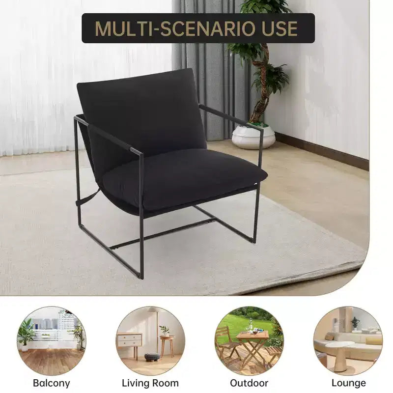 Sling Accent Chair with Metal Frame, Modern Comfy Living Room Chair, Upholstered Reading Chair with Shredded Foam Cushioning, Oversized Arm Chair