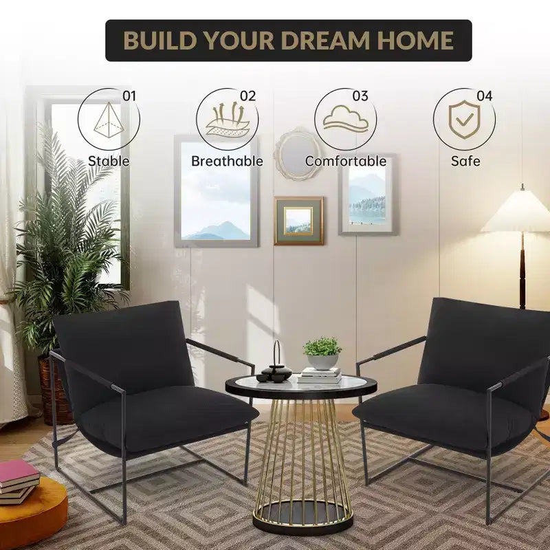 Sling Accent Chair with Metal Frame, Modern Comfy Living Room Chair, Upholstered Reading Chair with Shredded Foam Cushioning, Oversized Arm Chair