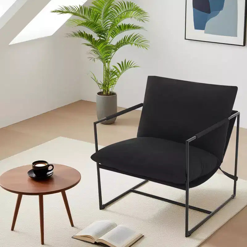 Sling Accent Chair with Metal Frame, Modern Comfy Living Room Chair, Upholstered Reading Chair with Shredded Foam Cushioning, Oversized Arm Chair