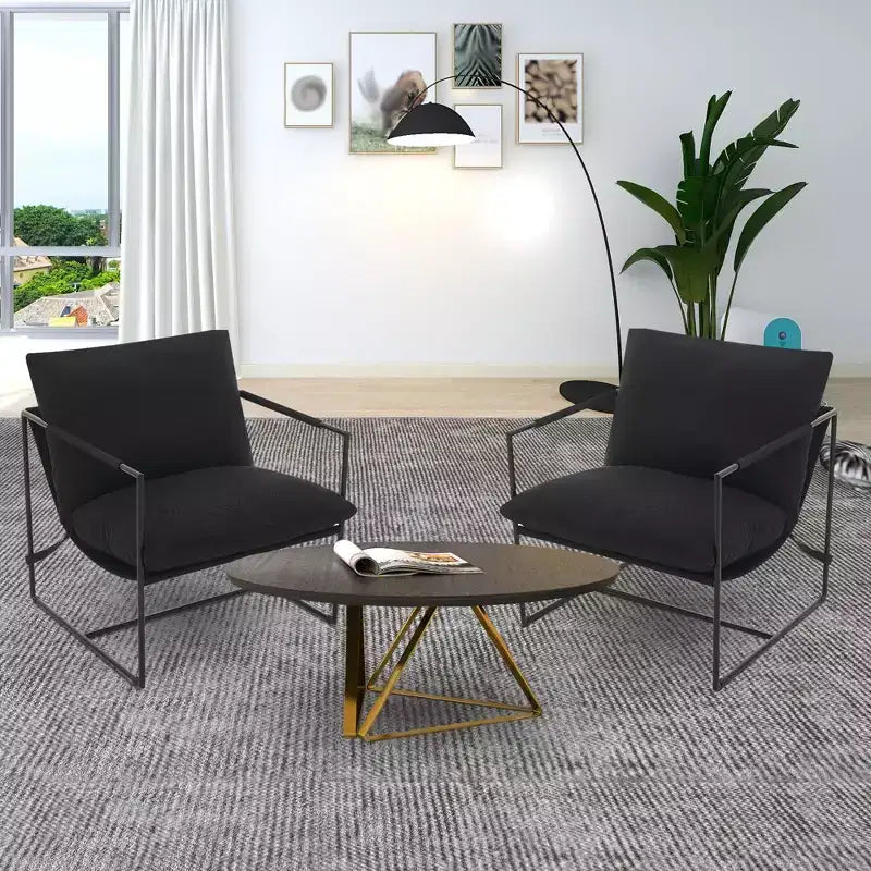 Sling Accent Chair with Metal Frame, Modern Comfy Living Room Chair, Upholstered Reading Chair with Shredded Foam Cushioning, Oversized Arm Chair