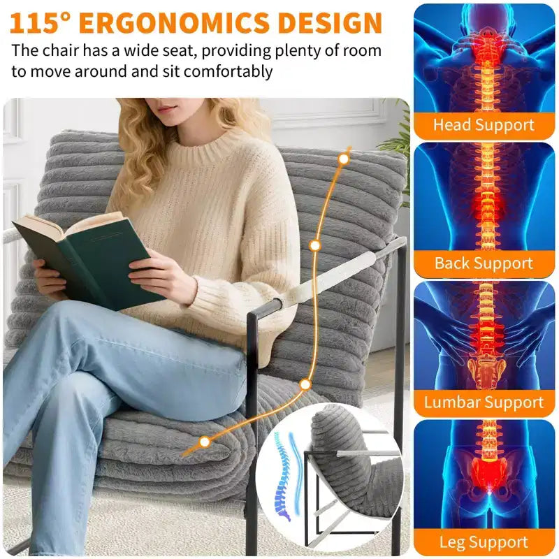 Sling Accent Chair with Metal Frame, Modern Comfy Living Room Chair, Upholstered Reading Chair with Shredded Foam Cushioning, Oversized Arm Chair