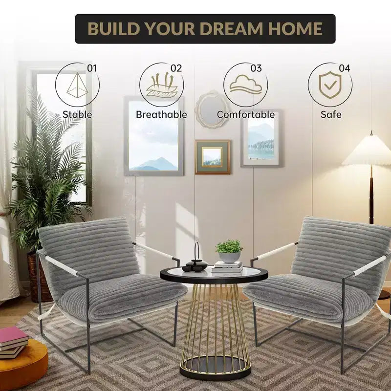 Sling Accent Chair with Metal Frame, Modern Comfy Living Room Chair, Upholstered Reading Chair with Shredded Foam Cushioning, Oversized Arm Chair