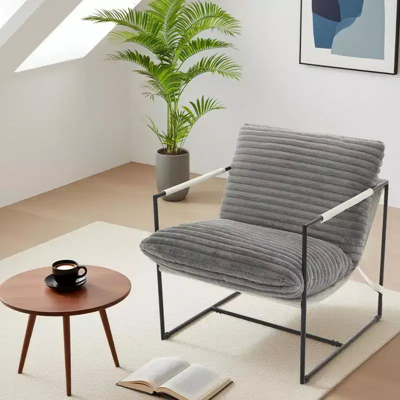 Sling Accent Chair with Metal Frame, Modern Comfy Living Room Chair, Upholstered Reading Chair with Shredded Foam Cushioning, Oversized Arm Chair