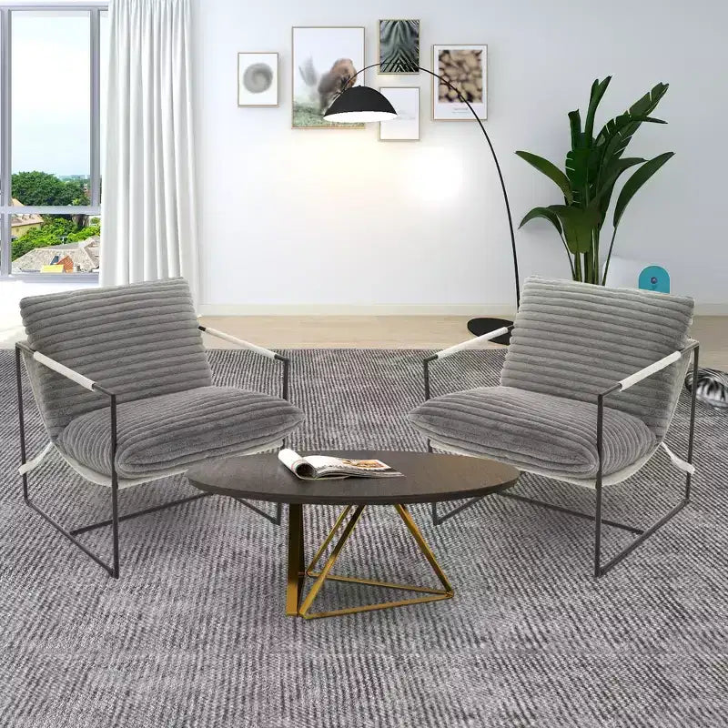 Sling Accent Chair with Metal Frame, Modern Comfy Living Room Chair, Upholstered Reading Chair with Shredded Foam Cushioning, Oversized Arm Chair