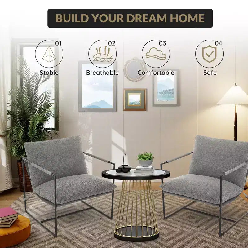 Sling Accent Chair with Metal Frame, Modern Comfy Living Room Chair, Upholstered Reading Chair with Shredded Foam Cushioning, Oversized Arm Chair