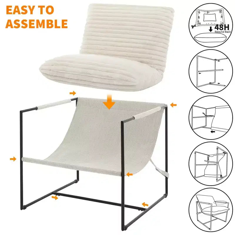 Sling Accent Chair with Metal Frame, Modern Comfy Living Room Chair, Upholstered Reading Chair with Shredded Foam Cushioning, Oversized Arm Chair