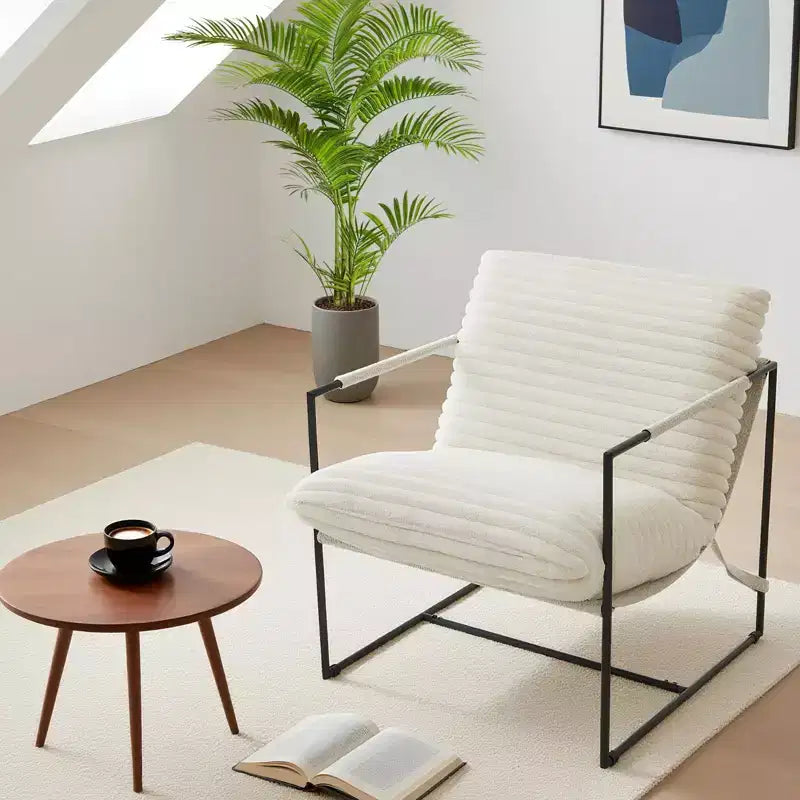 Sling Accent Chair with Metal Frame, Modern Comfy Living Room Chair, Upholstered Reading Chair with Shredded Foam Cushioning, Oversized Arm Chair