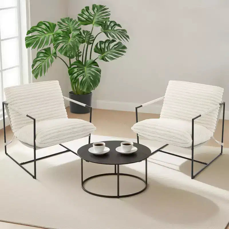 Sling Accent Chair with Metal Frame, Modern Comfy Living Room Chair, Upholstered Reading Chair with Shredded Foam Cushioning, Oversized Arm Chair