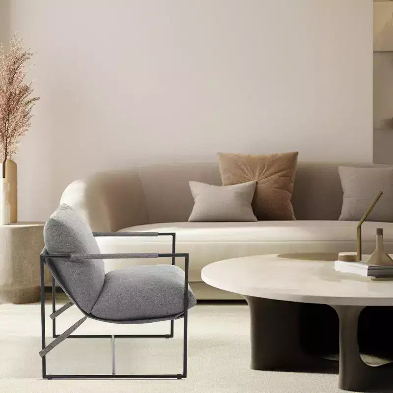 Sling Accent Chair with Metal Frame, Modern Comfy Living Room Chair, Upholstered Reading Chair with Shredded Foam Cushioning, Oversized Arm Chair