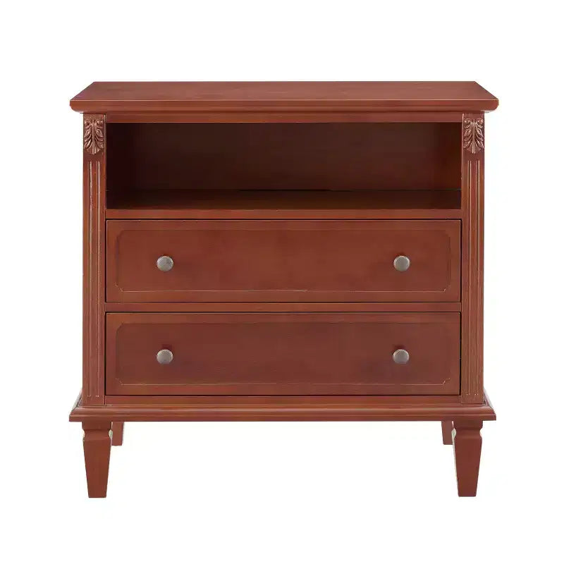 End Table with 2 Drawers and Open Shelves, Vintage Side Table Bedside Tables with USB Ports and Outlets, Wood Legs Support, Nightstand