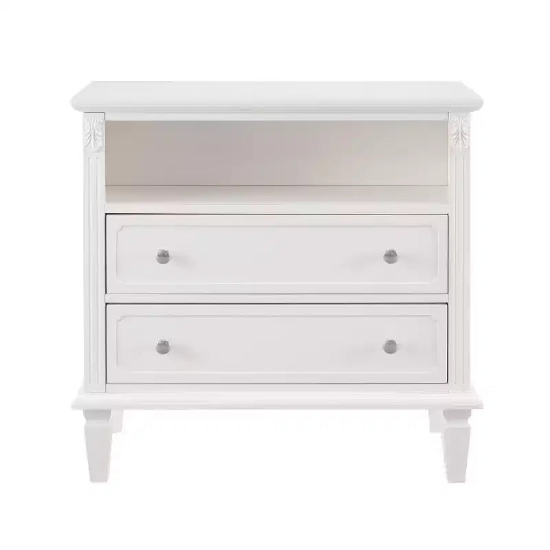 End Table with 2 Drawers and Open Shelves, Vintage Side Table Bedside Tables with USB Ports and Outlets, Wood Legs Support, Nightstand