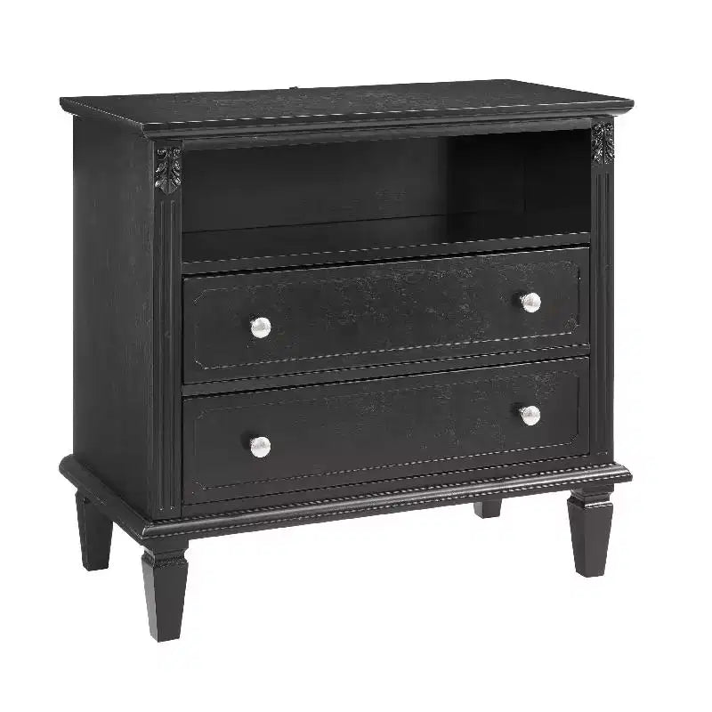 End Table with 2 Drawers and Open Shelves, Vintage Side Table Bedside Tables with USB Ports and Outlets, Wood Legs Support, Nightstand