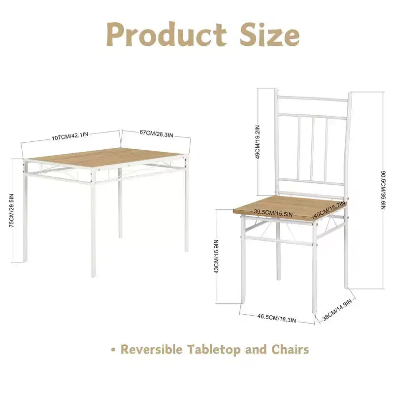 FurnitureR 5-Piece Dining Table Set with 4 Chairs, Space Saving Kitchen Dining Set, Metal Frame Wood Top, Easy Clean for Home Restaurant Classroom
