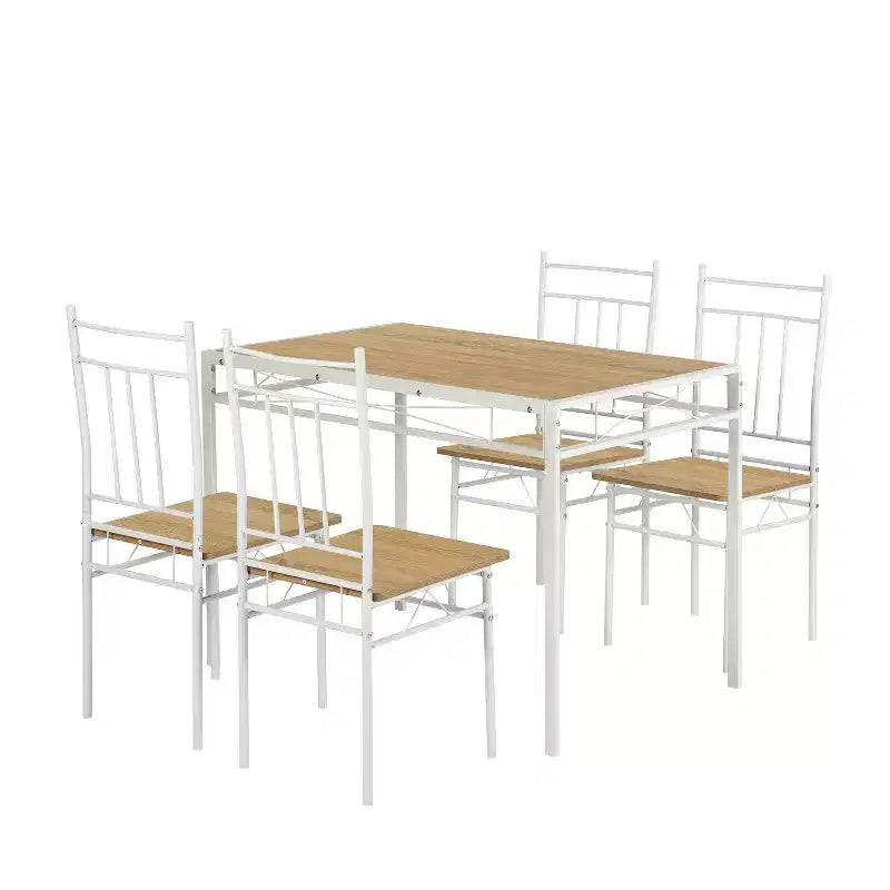 FurnitureR 5-Piece Dining Table Set with 4 Chairs, Space Saving Kitchen Dining Set, Metal Frame Wood Top, Easy Clean for Home Restaurant Classroom