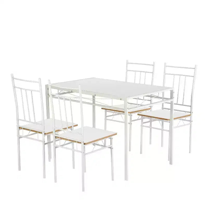 FurnitureR 5-Piece Dining Table Set with 4 Chairs, Space Saving Kitchen Dining Set, Metal Frame Wood Top, Easy Clean for Home Restaurant Classroom